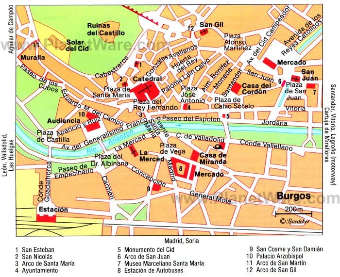Mapa das Atrações Turísticas de Burgos Espanha